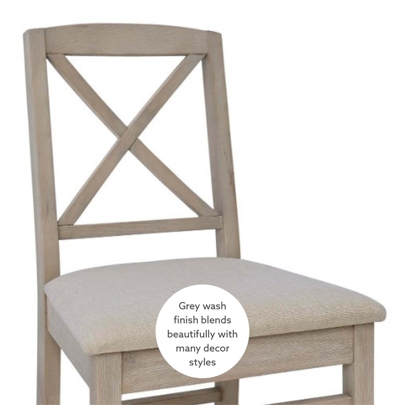 Linon Ervin Wood X-Back Set of Two Dining Chairs in Washed Gray