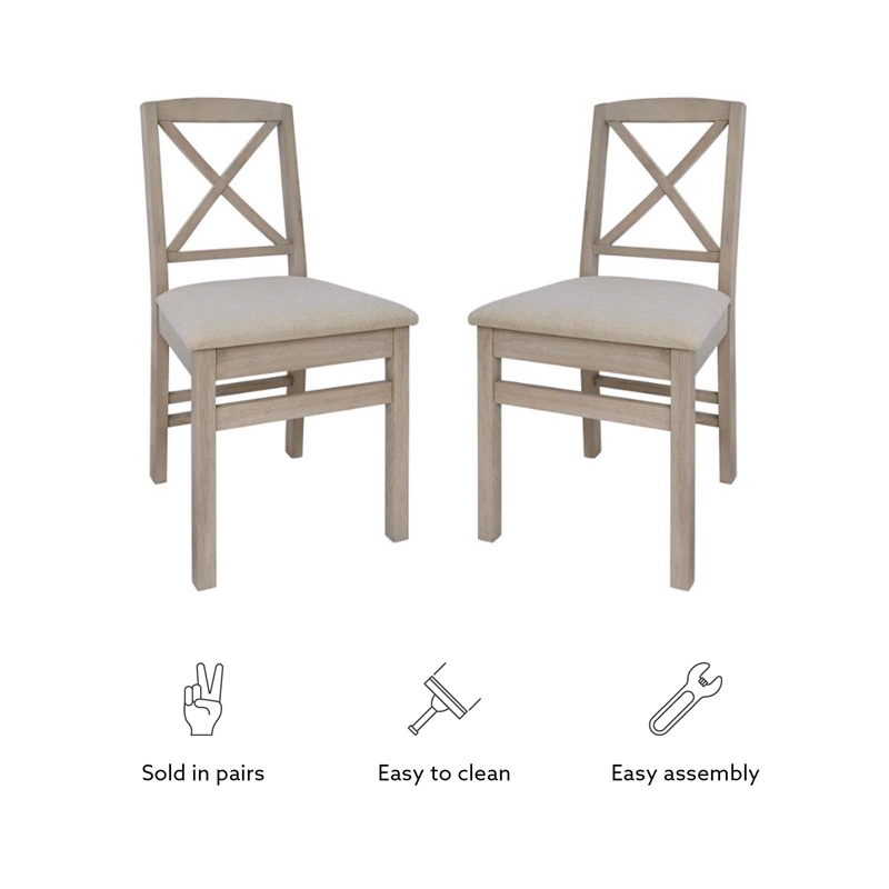 Linon Ervin Wood X-Back Set of Two Dining Chairs in Washed Gray