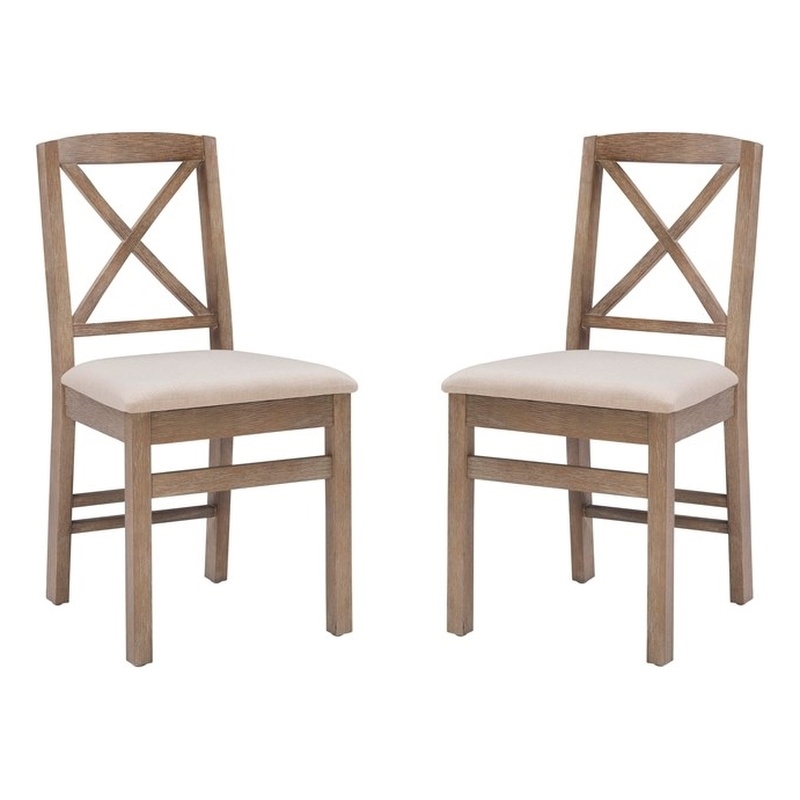Linon Ervin Wood X-Back Set of Two Dining Chairs in Washed Gray