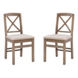 Linon Ervin Wood X-Back Set of Two Dining Chairs in Washed Gray