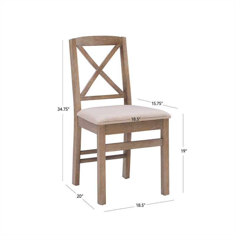 Linon Ervin Wood X-Back Set of Two Dining Chairs in Washed Gray