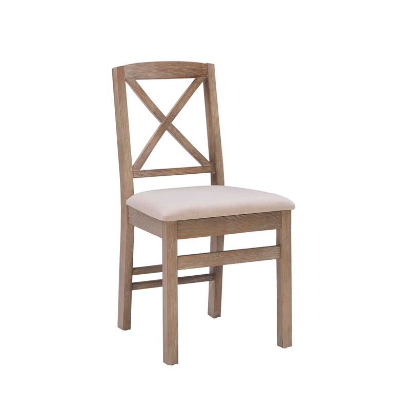 Linon Ervin Wood X-Back Set of Two Dining Chairs in Washed Gray