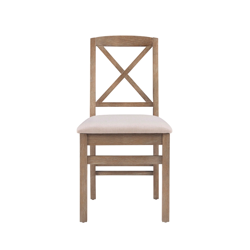 Linon Ervin Wood X-Back Set of Two Dining Chairs in Washed Gray