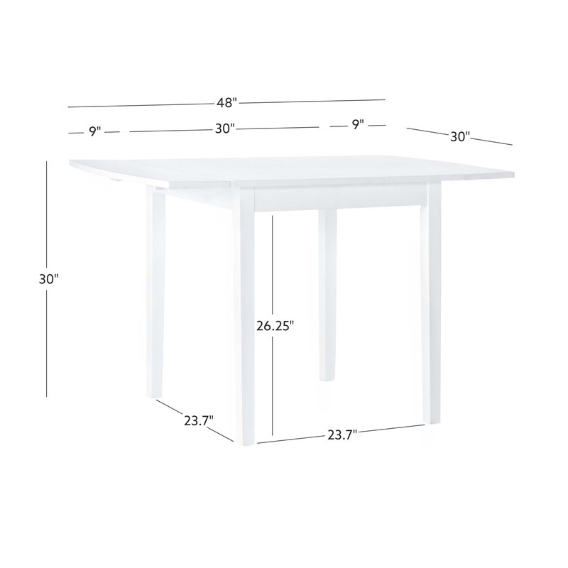 Linon Ervin Square Space Saving Drop Leaf Table in White Rubberwood