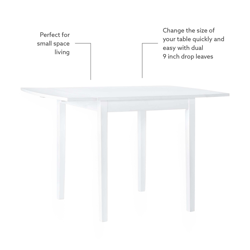 Linon Ervin Square Space Saving Drop Leaf Table in White Rubberwood