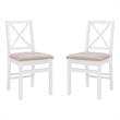 Linon Ervin Wood X-Back Set of 2 Dining Chairs Beige Padded Seat in White Finish