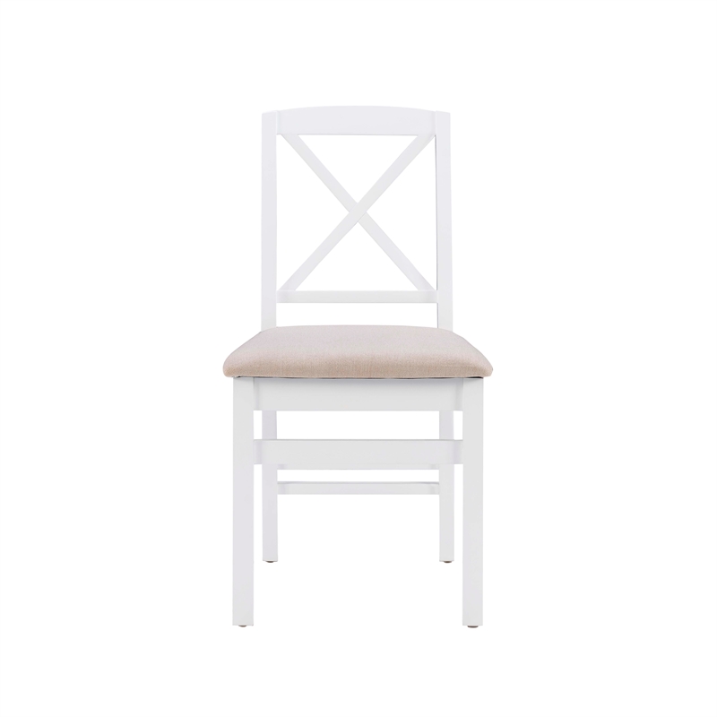 Linon Ervin Wood X-Back Set of 2 Dining Chairs Beige Padded Seat in White Finish