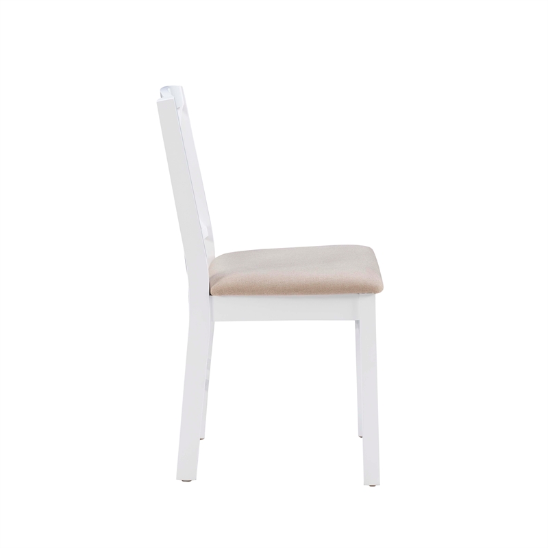 Linon Ervin Wood X-Back Set of 2 Dining Chairs Beige Padded Seat in White Finish