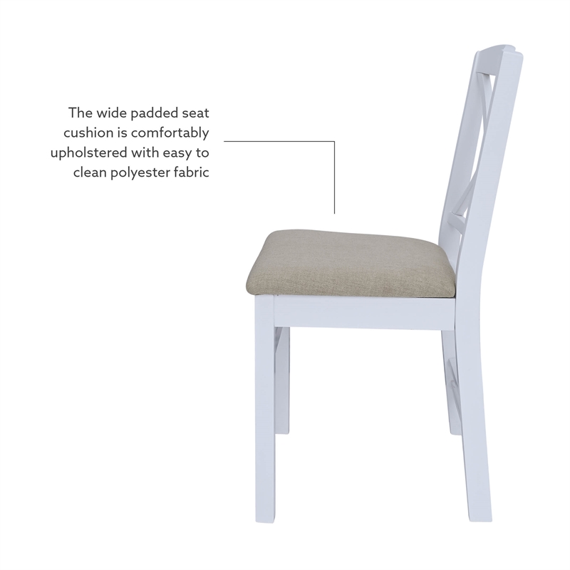 Linon Ervin Wood X-Back Set of 2 Dining Chairs Beige Padded Seat in White Finish