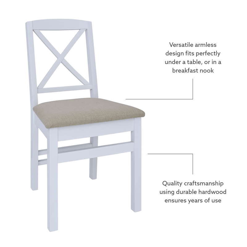 Linon Ervin Wood X-Back Set of 2 Dining Chairs Beige Padded Seat in White Finish