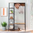 Linon Austin Sturdy Rustic Hall Tree 6 Wood Shelves 4 Hooks Metal Frame in Black