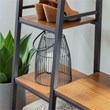 Linon Austin Sturdy Rustic Hall Tree 6 Wood Shelves 4 Hooks Metal Frame in Black