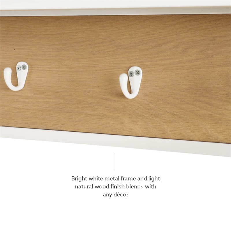 Linon Austin Sturdy Rustic Hall Tree 6 Wood Shelves 4 Hooks Metal Frame in White