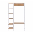 Linon Austin Sturdy Rustic Hall Tree 6 Wood Shelves 4 Hooks Metal Frame in White