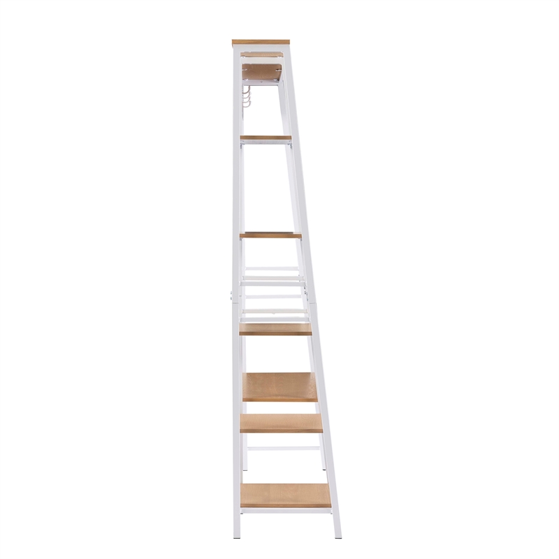 Linon Austin Sturdy Rustic Hall Tree 6 Wood Shelves 4 Hooks Metal Frame in White