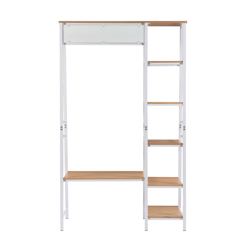 Linon Austin Sturdy Rustic Hall Tree 6 Wood Shelves 4 Hooks Metal Frame in White