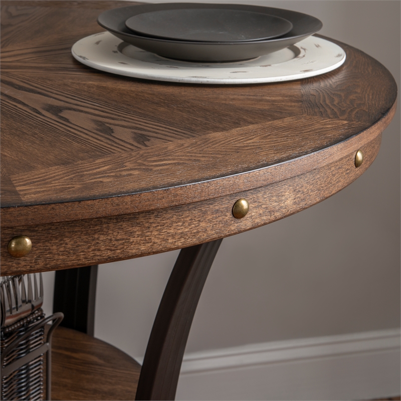 Linon Franklin Counter Height Table Metal Legs Wood Top & Shelf in Umber Brown