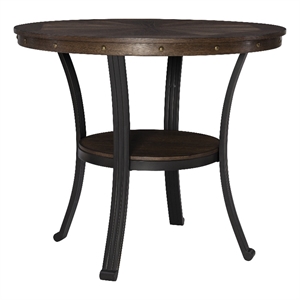 Linon Franklin Counter Height Table Metal Legs Wood Top & Shelf in Umber Brown