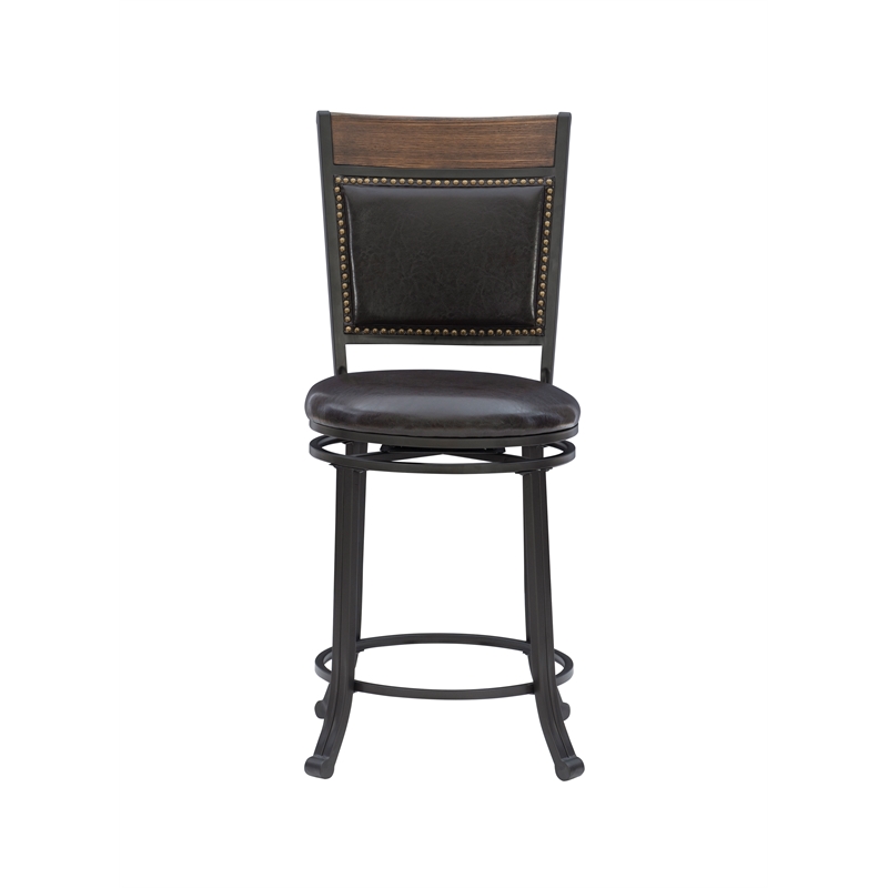 Linon Franklin Wood/Steel 5 Pce Faux Leather Counter Height Dining Set in Brown