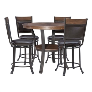linon franklin wood and metal five piece counter height dining group in brown