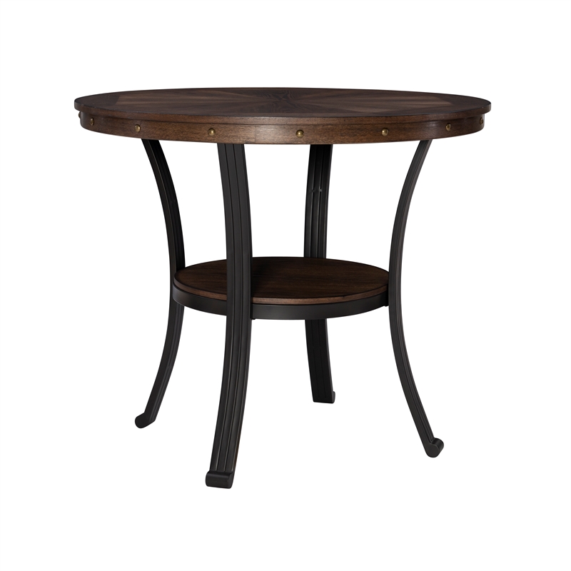 Linon Franklin Wood/Steel 5 Pce Faux Leather Counter Height Dining Set in Brown