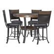 Linon Franklin Wood/Steel 5 Pce Faux Leather Counter Height Dining Set in Brown