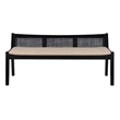 Linon Memphis Wood Bench Woven Cane Back Beige Padded Seat in Black Finish