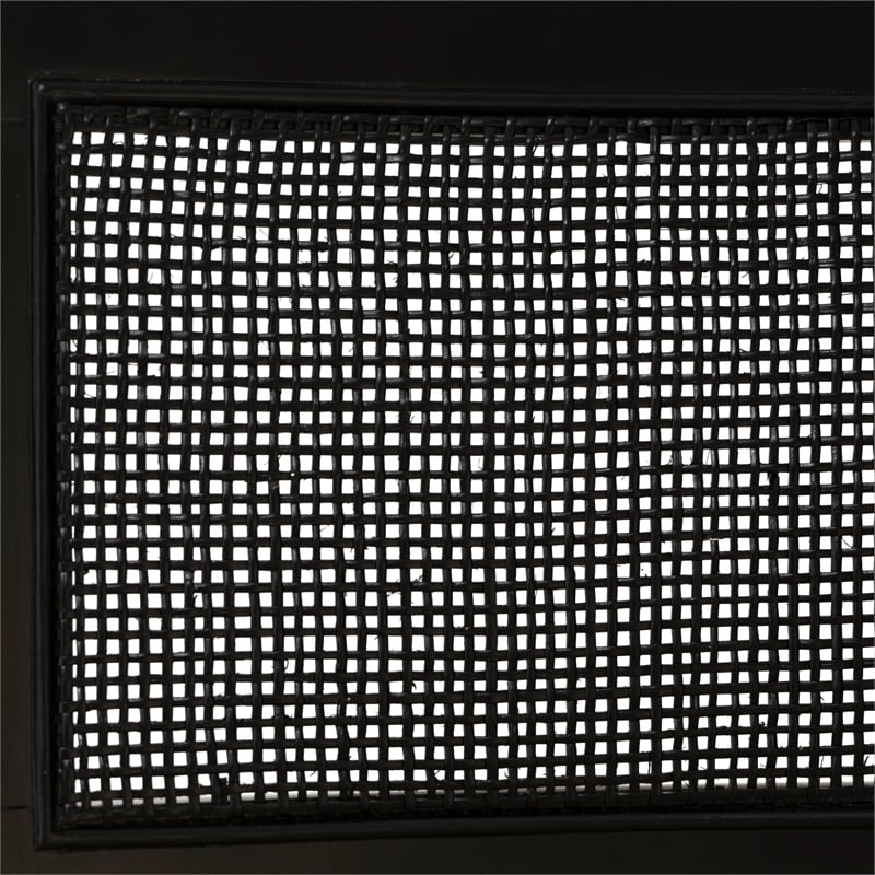 Linon Memphis Wood Bench Woven Cane Back Beige Padded Seat in Black Finish