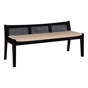 Linon Memphis Wood Cane Bench with Padded Seat in Black