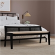 Linon Memphis Wood Bench Woven Cane Back Beige Padded Seat in Black Finish