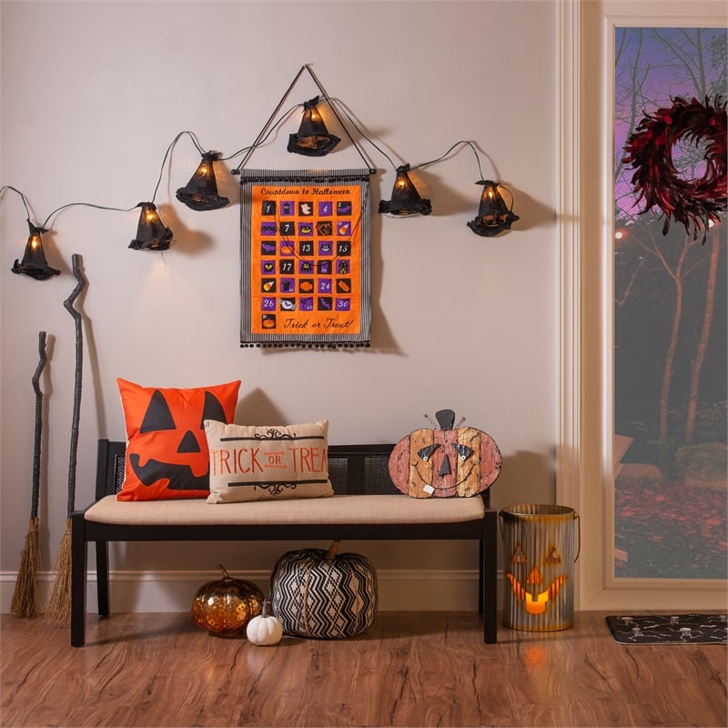 Linon Memphis Wood Bench Woven Cane Back Beige Padded Seat in Black Finish