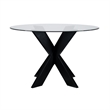 Linon Hale Dining Table Criss Cross Base and Round Glass Top in Black Wood