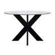Linon Hale Dining Table Criss Cross Base and Round Glass Top in Black Wood