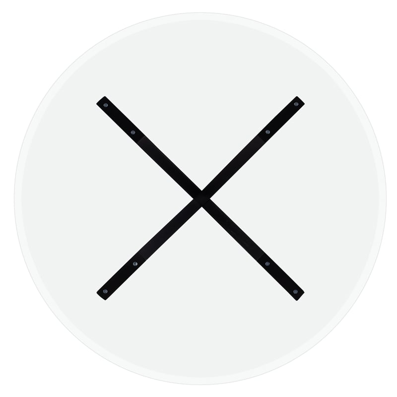 Linon Hale Dining Table Criss Cross Base and Round Glass Top in Black Wood