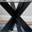 Linon Hale Dining Table Criss Cross Base and Round Glass Top in Black Wood