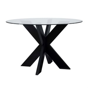 Linon Hale X Base Wood and Glass Dining Table in Black