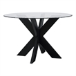 Linon Hale Dining Table Criss Cross Base and Round Glass Top in Black Wood
