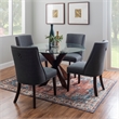 Linon Hale 5 Pce Dining Set Gray Fabric Chairs Round Glass Top in Espresso Wood