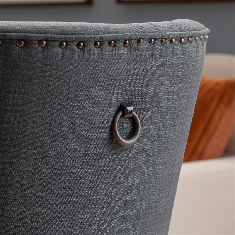 Linon Hale 5 Pce Dining Set Gray Fabric Chairs Round Glass Top in Espresso Wood