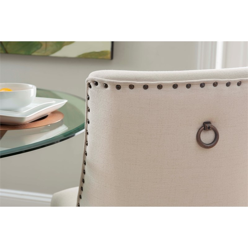 Linon Hale 5 Pce Dining Set Natural Fabric Chairs Glass Top in Espresso Wood