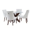 Linon Hale 5 Pce Dining Set Natural Fabric Chairs Glass Top in Espresso Wood