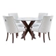 Linon Hale 5 Pce Dining Set Natural Fabric Chairs Glass Top in Espresso Wood