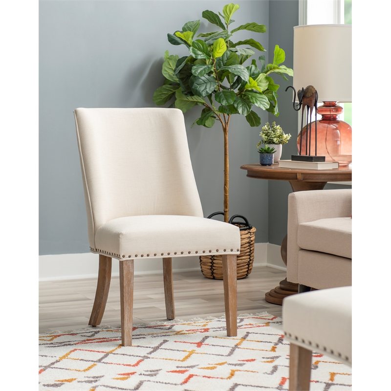 Linon Hale 5 Pce Upholstered Dining Set Round Table in Natural Wood/Gray Fabric