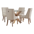 Linon Hale 5 Pce Upholstered Dining Set Round Table in Natural Wood/Gray Fabric