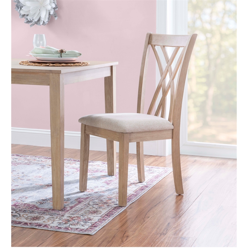 Linon Brit 7 Piece Wood Dining Set Crisscrossed Back Chairs in Natural Brown