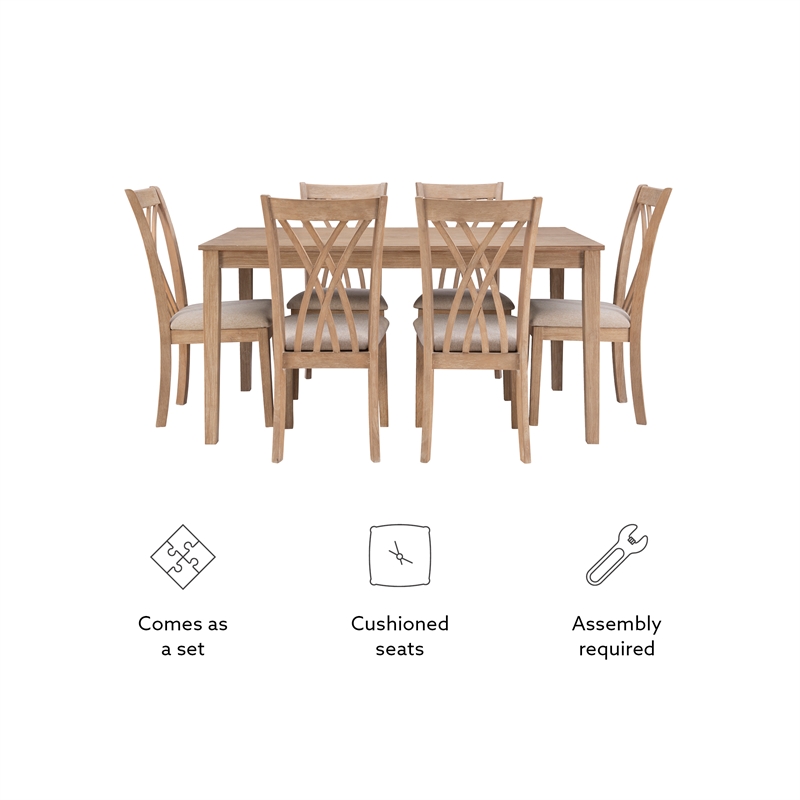 Linon Brit 7 Piece Wood Dining Set Crisscrossed Back Chairs in Natural Brown