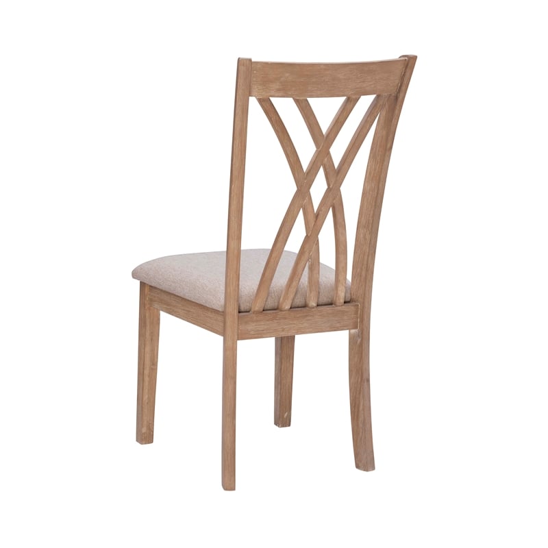 Linon Brit 7 Piece Wood Dining Set Crisscrossed Back Chairs in Natural Brown