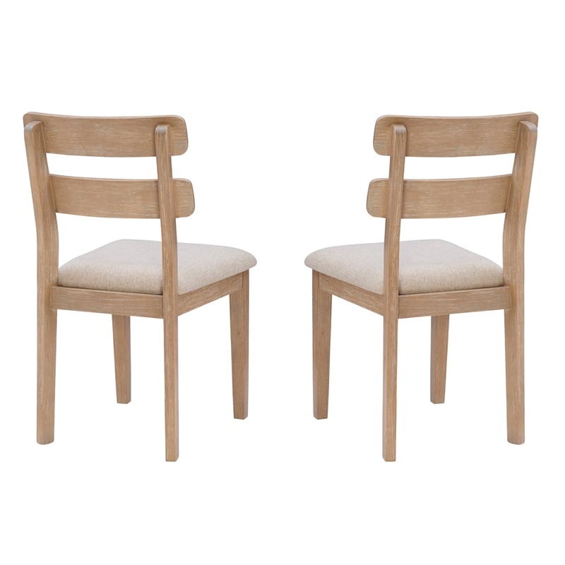 Linon Miles Wood Set of 2 Upholstered Ladder Back Dining Chairs in Natural Brown