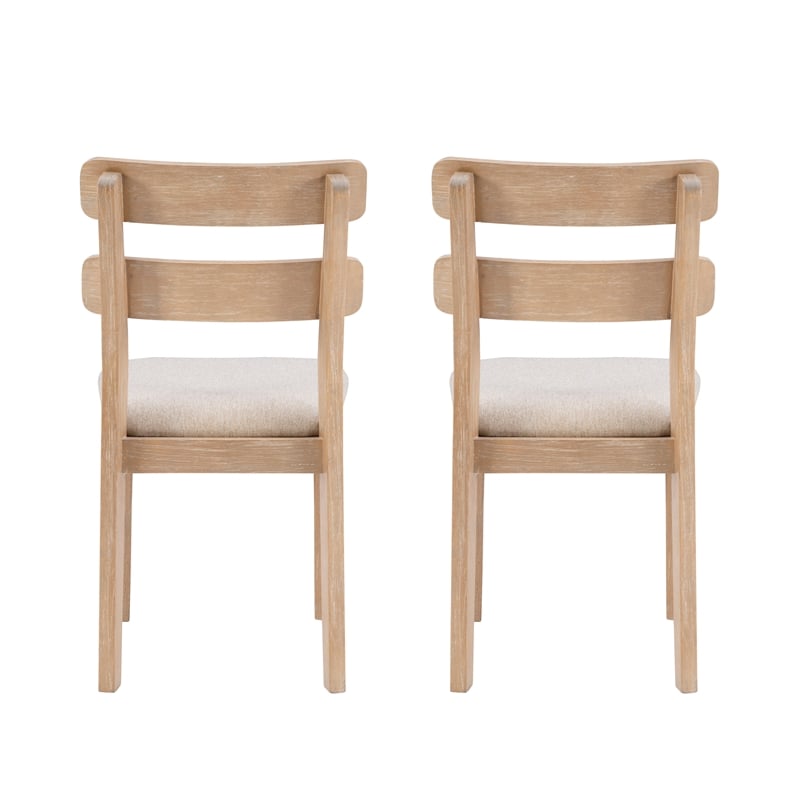 Linon Miles Wood Set of 2 Upholstered Ladder Back Dining Chairs in Natural Brown