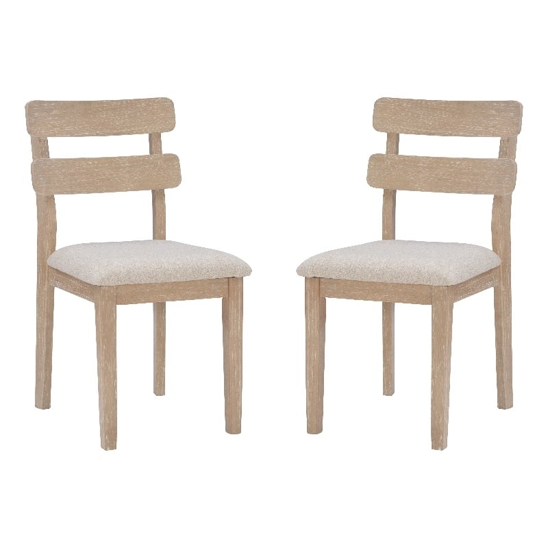 Linon Miles Wood Set of 2 Upholstered Ladder Back Dining Chairs in Natural Brown